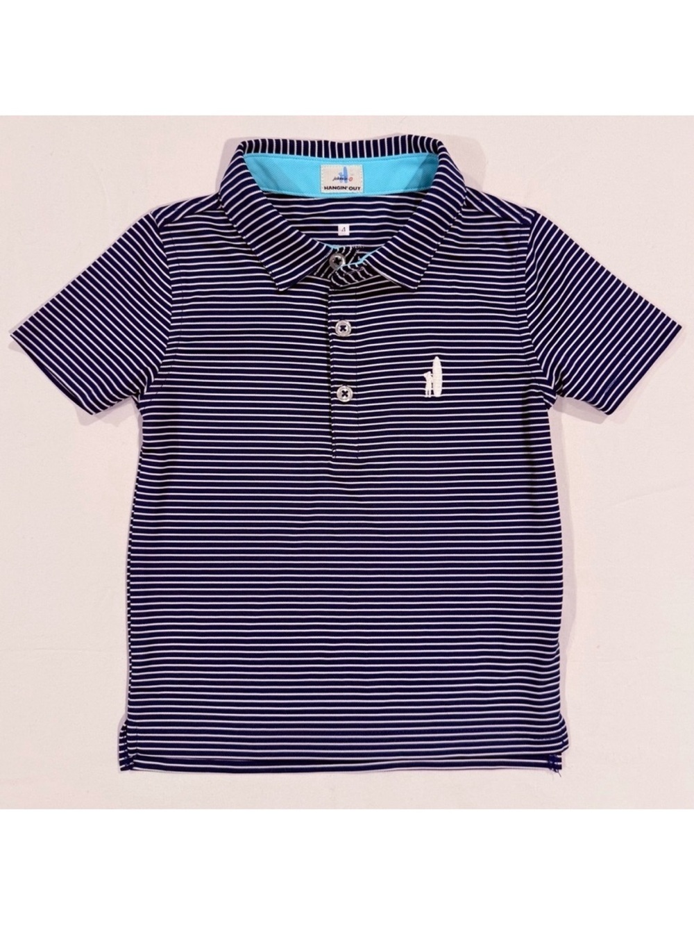 Johnnie-O Merrins Polo Shirt Boys 4 Performance Navy White Stripes Surf UPF 50+